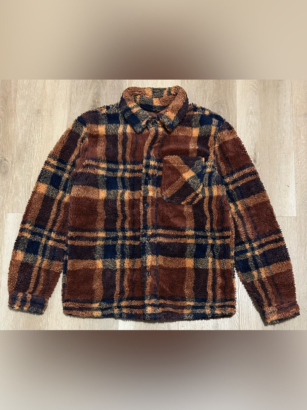 Pull&Bear Brown & Black Plaid Sherpa Shirt Jacket